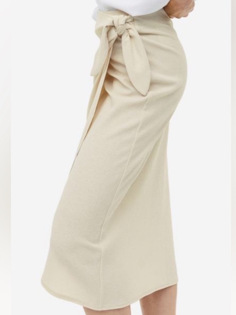 H&M Cream Midi Tie-Waist Skirt